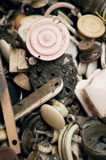 Vintage hardware, with its paint layers, chips and cracks, offers time-worn character.